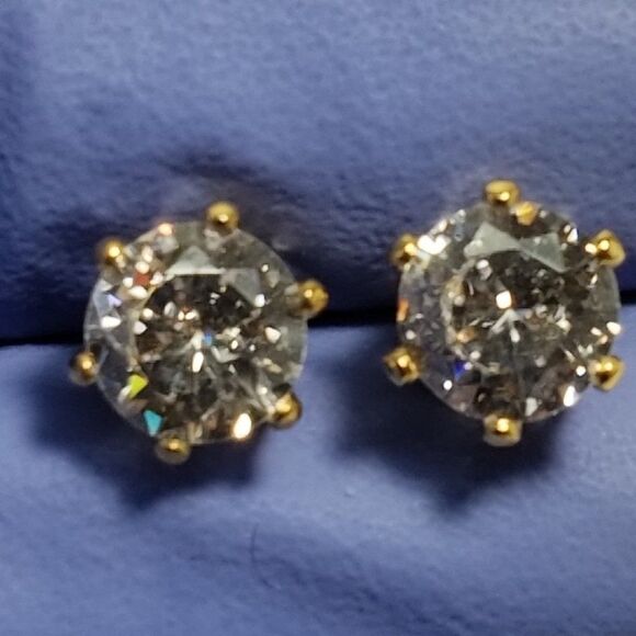 Swarovski Stones - 2 CTW Clear CRYSTAL Stud Earrings - 14KT Gold Overlay - Picture 9 of 9
